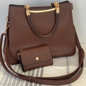 Burgundy handbag with matching wallet